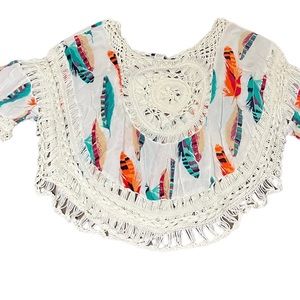 Orange and blue feather top